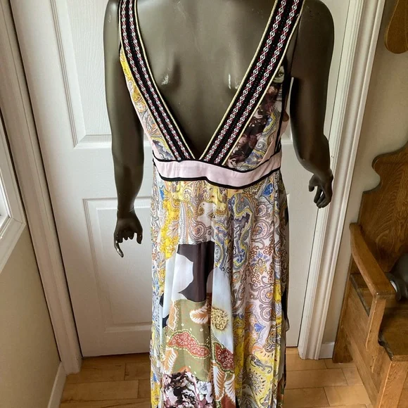 Coco+Carmen EUC chiffon multi fabric dress with contrast embroidered trim. - Picture 5 of 11